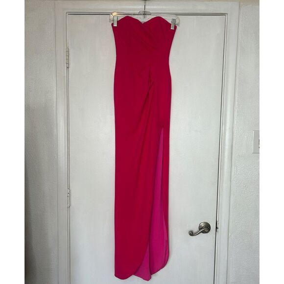 NOOKIE Cherish Paris Hot Pink Strapless Front Slit Maxi Gown Dress Size … - Picture 2 of 9